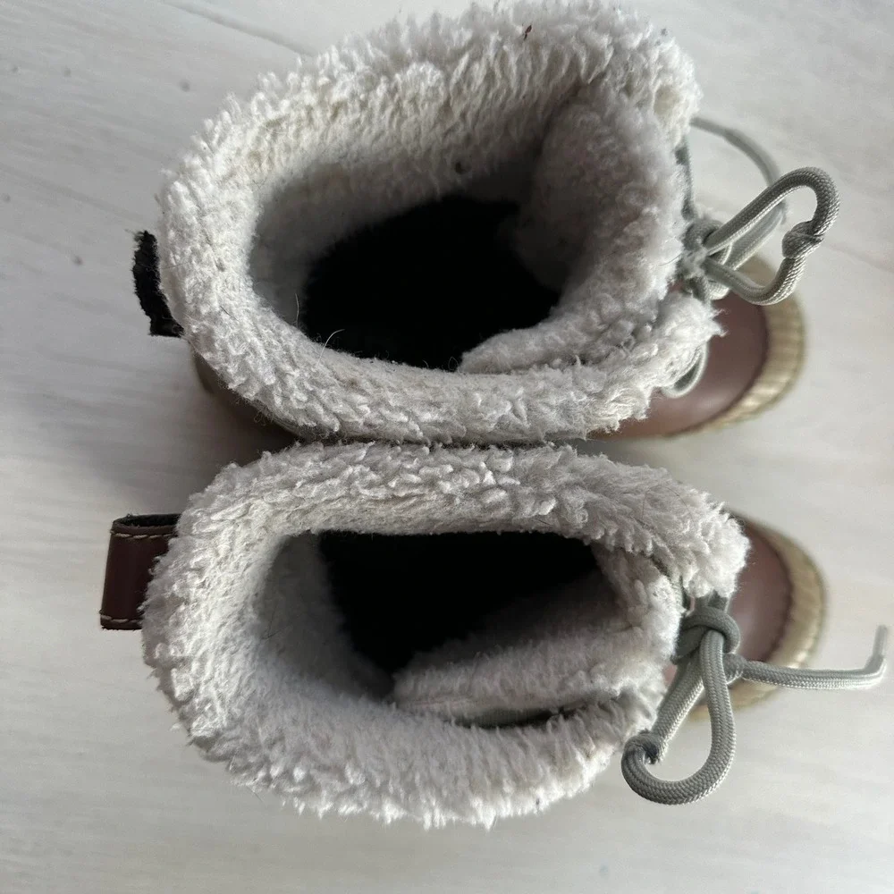 KEEN Waterproof Winter Boots Women Brown Canvas Leather Lace Up Fur Lined Size 8